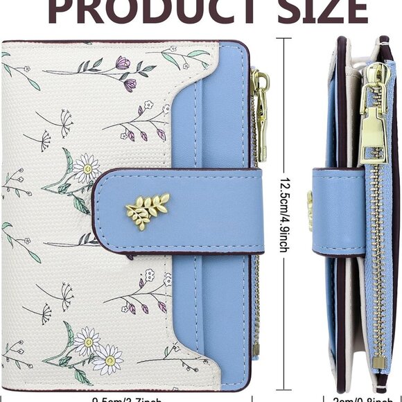 Women Small Wallet Faux Leather Floral Compact Card Holder Stylish Travel - Picture 3 of 7